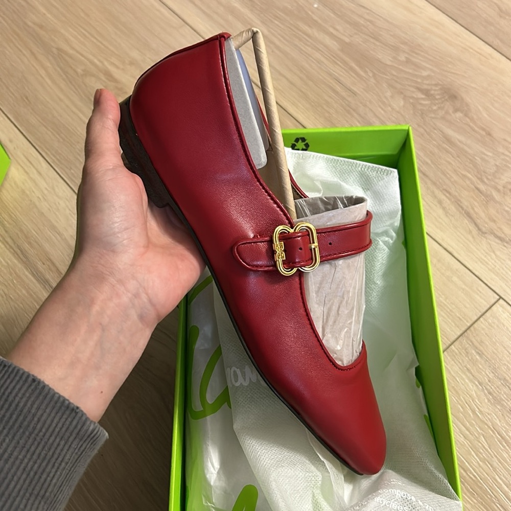 Sam Edelman Red Mary Jane Flats with Gold Buckle - Picture 10 of 16